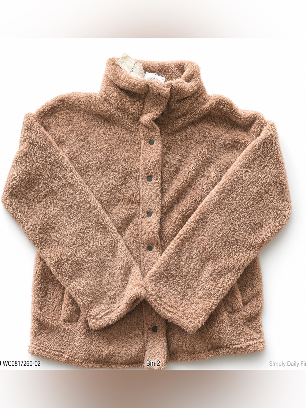 Hem & Thread Plush Snap-Front Teddy Jacket - Light Brown